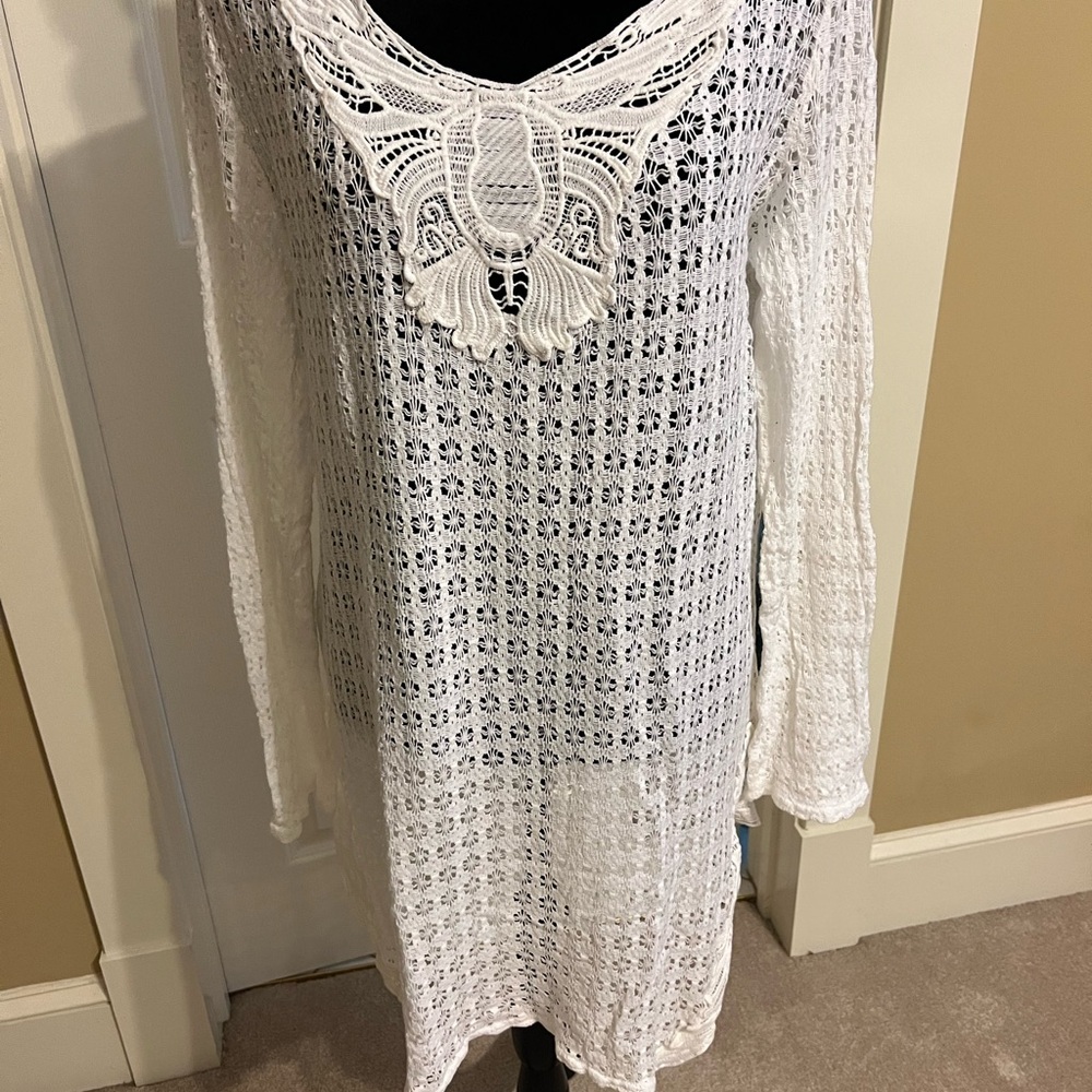 White Crochet Tunic Top